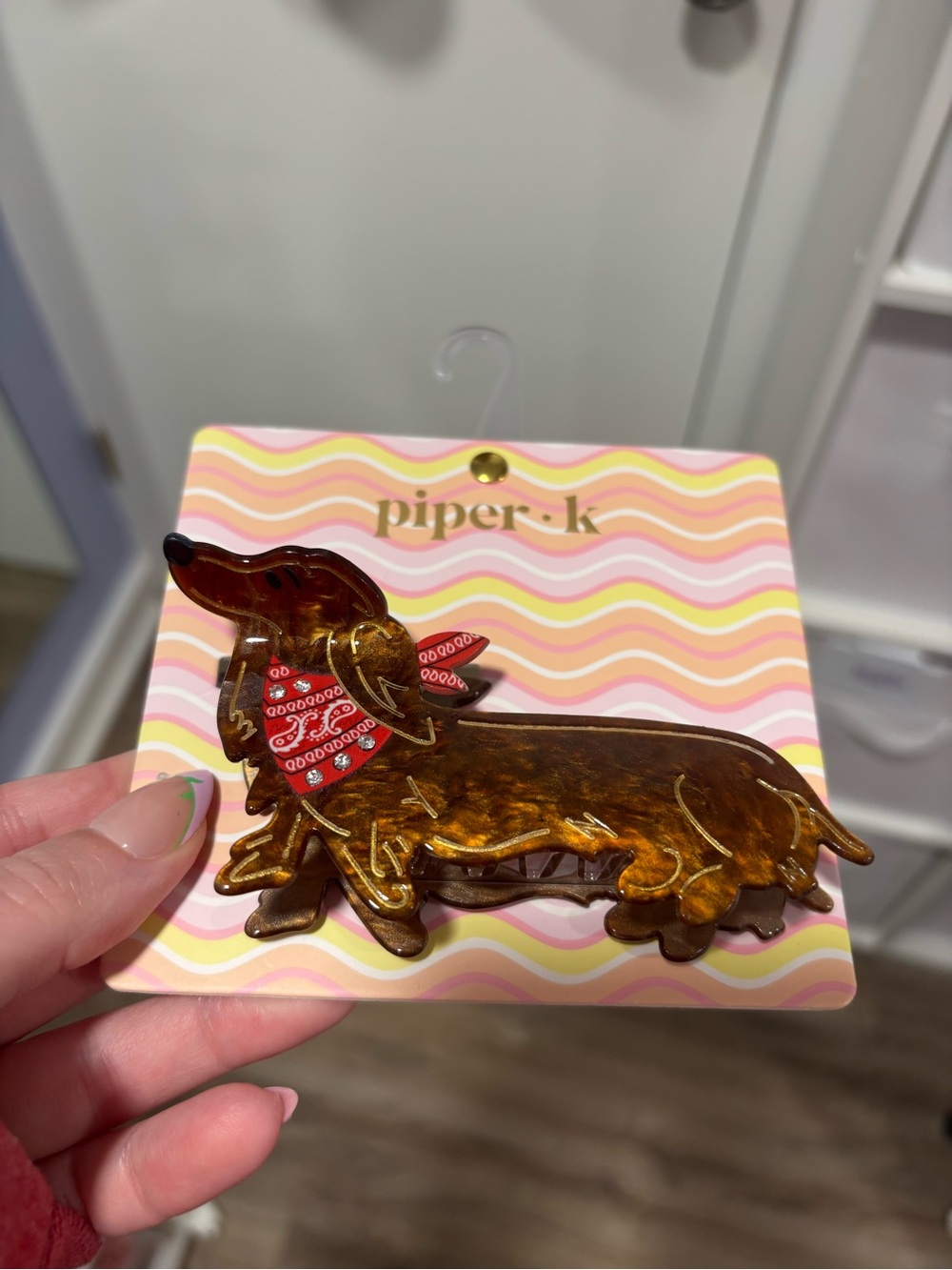 Piper Dachshund Hair Clip in Tortoiseshell with Red Bandana
